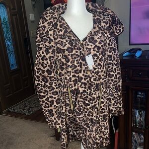 Leopard Print Coat with Gold Zippers